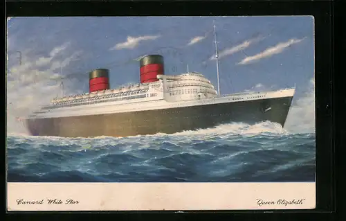 Künstler-AK Cunard White Star Line, das Passagierschiff Queen Elisabeth in stürmischer See