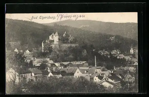 AK Bad Elgersburg, Blick auf die Stadt und die Burg auf dem Berg