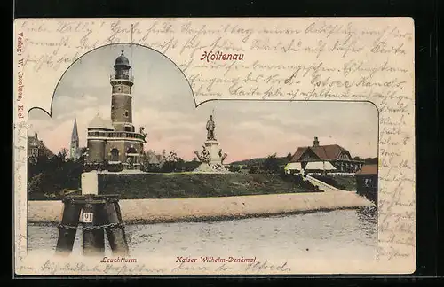 AK Holtenau, Blick auf den leuchtturm und das Kaiser Wilhelm Denkmal