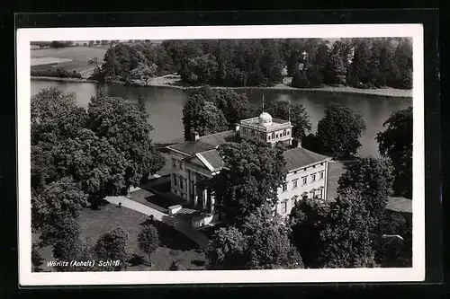 AK Wörlitz i. Anhalt, Fliegeraufnahme des Schlosses, Hotel Eichenkranz