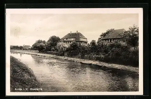AK Bünde i. Westf., Elsepartie, Blick auf die Wohnhäuser