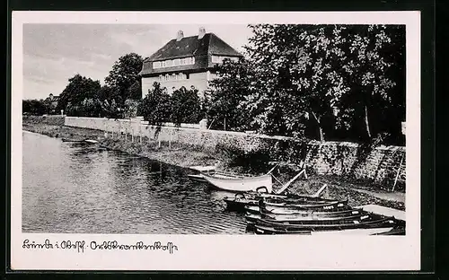AK Bünde i. Westf., Boote am Ufer der Else