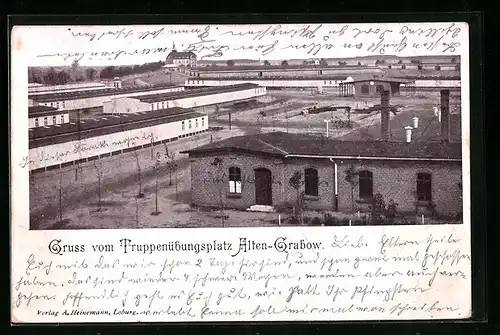 AK Alten-Grabow, der Truppenübungsplatz, Blick auf die Baracken