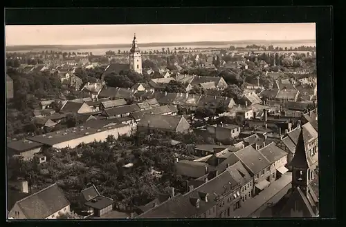 AK Genthin, Generalansicht der Stadt, Blick zum Kirchturm