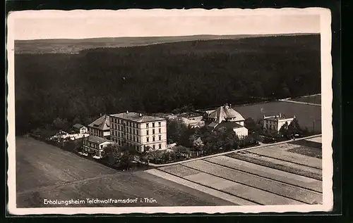 AK Teichwolframsdorf i. Thür., Blick auf das Erholungsheim, Fliegeraufnahme
