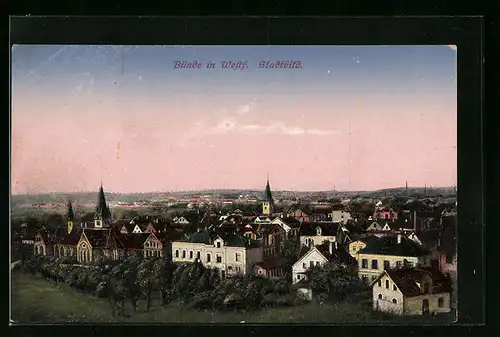 AK Bünde i. Westf., Stadtbild mit Kirchtürmen