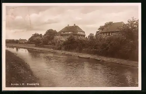 AK Bünde i. W., Elsepartie mit Blick auf die Wohnhäuser