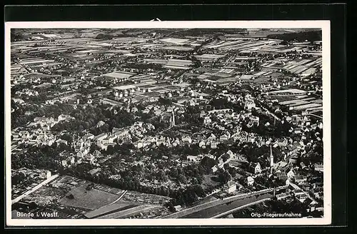AK Bünde i. Westf., Fliegeraufnahme der gesamten Stadt