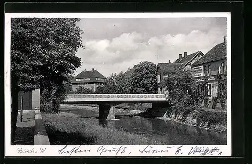AK Bünde i. Westf., am Elseufer mit der Brücke