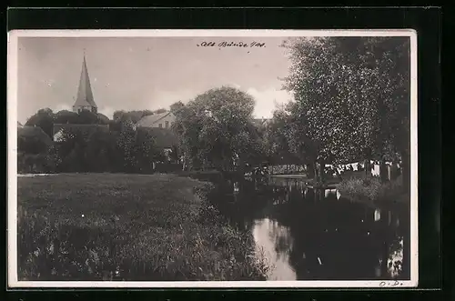AK Alt Bünde, am Flussufer mit Blick zum Kirchturm