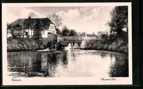 AK Bünde i. W., Partie am Ufer neben der Elsemühle