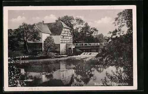 AK Bünde i. W., Blick auf die kleine Brücke zur Elsemühle