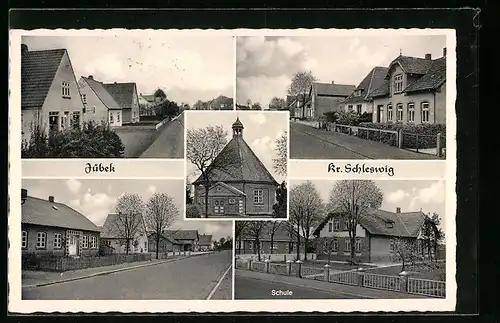 AK Jübek, vor der Schule, Strasse mit Wohnhäusern, Stadthäuser