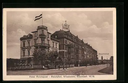 AK Wiesbaden, Hotel Reichspost-Reichshof, Nicolasstr. 16-18