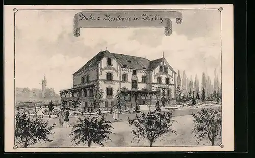 Künstler-AK Zörbig, Bade- & Kurhaus