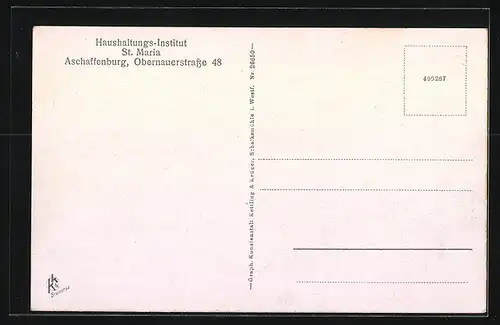 AK Aschaffenburg, Haushaltungs-Institut St. Maria, Obernauerstrasse 48, Schulküche, Innenansicht