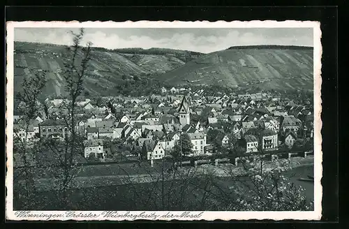 AK Winningen, Ortsansicht aus der Vogelschau