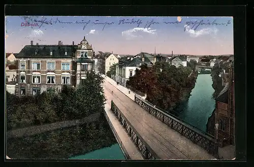 AK Döbeln, Strassenpartie mit Brücke und Fluss