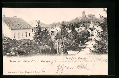 AK Königstein i. Taunus, Frankfurter Strasse mit Burg