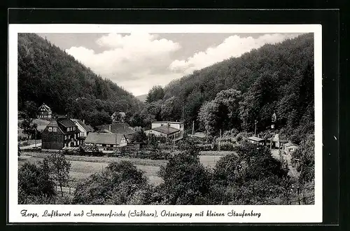 AK Zorge /Südharz, Ortseingang mit kleinen Staufenberg