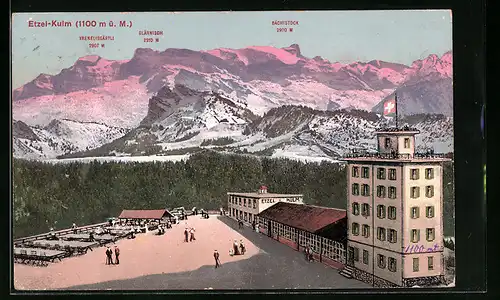AK Etzel-Kulm, Hotel mit Vrenelisgärtli, Glärnisch, Bächistock