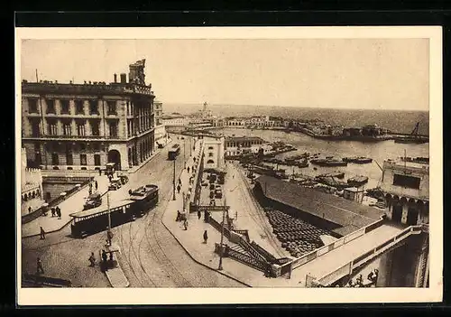 AK Alger, Le Palais Consulaire et les Quais, Strassenbahnen