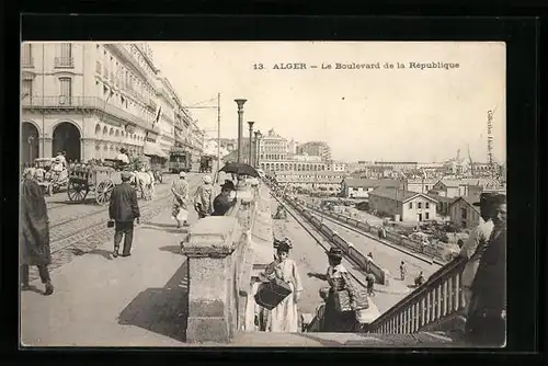 AK Alger, Le Boulevard de la Republique, Strassenbahn