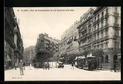 AK Alger, Rue de Constantine et rue Dumont-d`Urville, Strassenbahn
