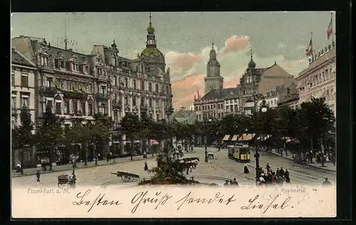 AK Frankfurt a. M., Rossmarkt mit Strassenbahn
