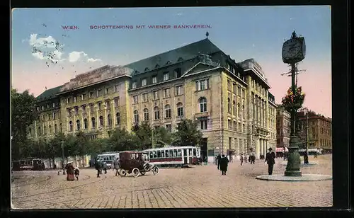 AK Wien, Schottenring mit Wiener Bankverein und Strassenbahnen