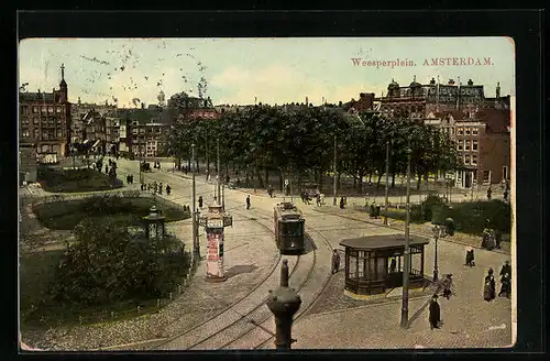 AK Amsterdam, Weesperplein, Strassenbahn