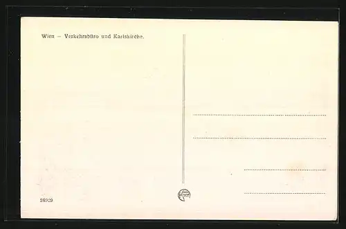 AK Wien, Verkehrsbüro und Karlskirche mit Strassenbahnen