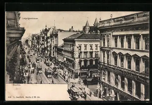 AK Berlin, Strassenbahnen auf der Leipzigerstrasse