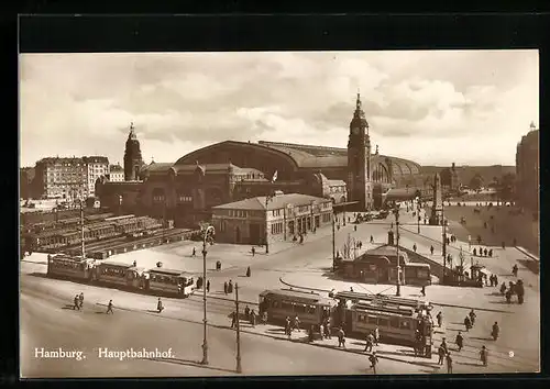 AK Hamburg, Hauptbahnhof mit Strassenbahnen