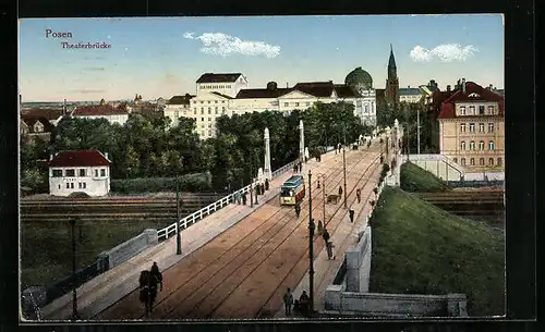 AK Posen, Strassenbahn auf der Theaterbrücke