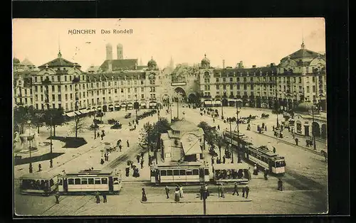 AK München, Das Rondell mit Strassenbahnen