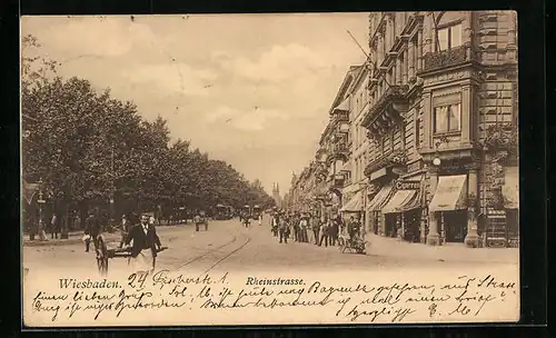AK Wiesbaden, Rheinstrasse mit Strassenbahnen