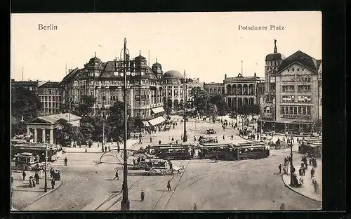AK Berlin, Strassenbahnen auf dem Potsdamer Platz