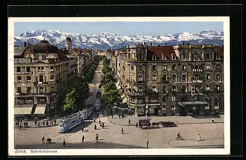 AK Zürich, Bahnhofstrasse mit Strassenbahnen