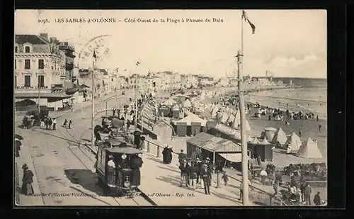 AK Les Sables d`Olonne, Cote Ouest de la Plage du Bain, Strassenbahn