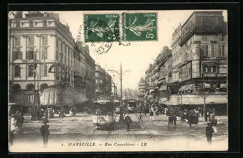 AK Marseille, Rue Cannebiere, Strassenbahnen