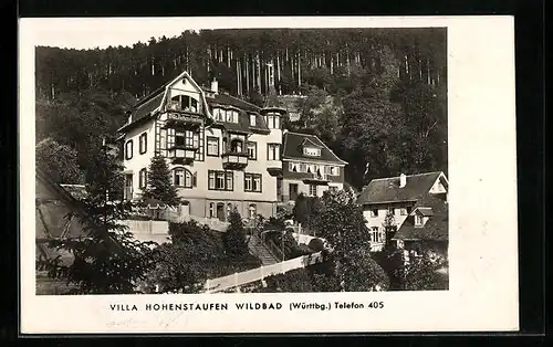 AK Wildbad /Württ., Hotel Villa Hohenstaufen mit Waldblick