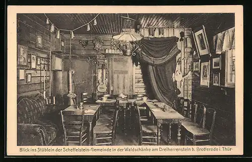 AK Brotterode i. Thür., Gasthaus Waldschänke am Dreiherrenstein, Blick ins Stüblein der Scheffelstein-Gemeinde
