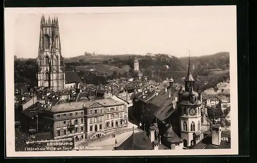 AK Fribourg, l`Hotel-de-Ville et Tour de St. Nicolas