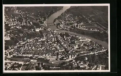 AK Schaffhausen, Ortsansicht mit Fluss