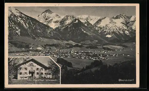 AK Oberstdorf im b. Allgäu, Ortsansicht und Gasthof Wasach