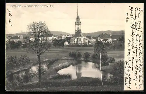 AK Grosspostwitz, Blick auf Kirche