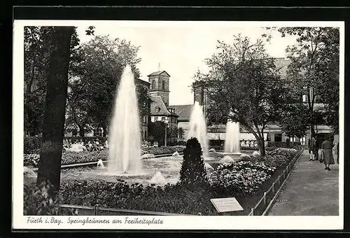AK Fürth i. Bay., Springbrunnen am Freiheitsplatz