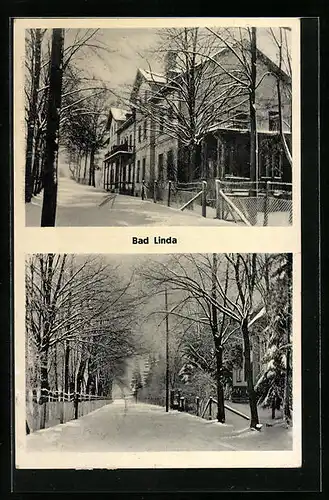 AK Plauen /Vogtl., Gesesungsheim Bad Linda der Landesversicherungsanstalt Sachsen Anhalt u. Strassenpartie im Winter