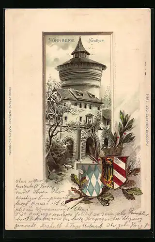 Passepartout-Lithographie Nürnberg, Neutor, Wappen